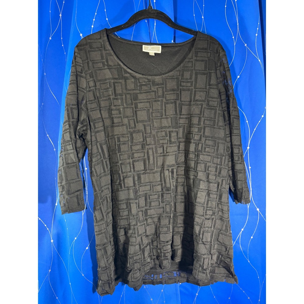 JM Collection Womens Black Geometric Pattern 3/4 Sleeve Top Plus Size XL